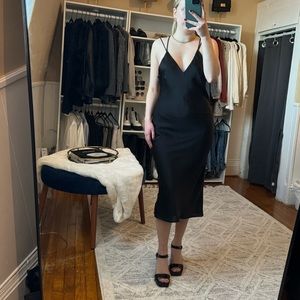 Black Satin Midi Dress